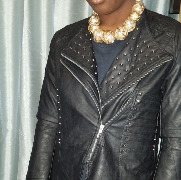 None Jackets & Blazers - NWT black vegan leather moto jacket w studs